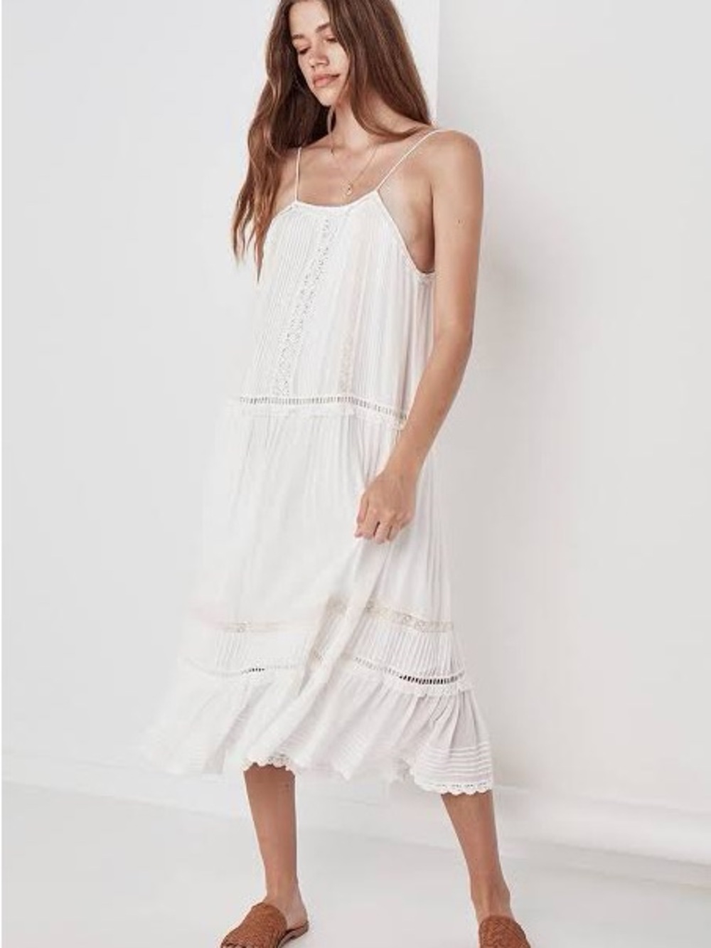 Spell hanging rock strappy large White Lace-Trim Midi Dress